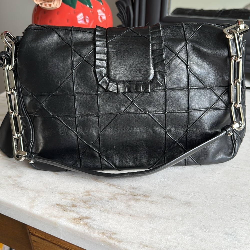 Dior Miss Dior New Lock Ruffle Trim Shoulder Bag (Medium) in Black Lambskin - Picture 5 of 12